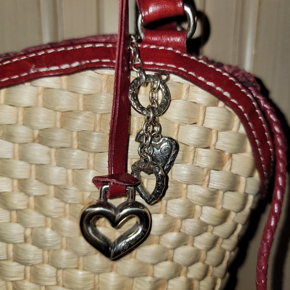 Marilyn Brighton Purse Leather Silver Red Bandana Liner Drawstring Sturdy Tote - Picture 7 of 8